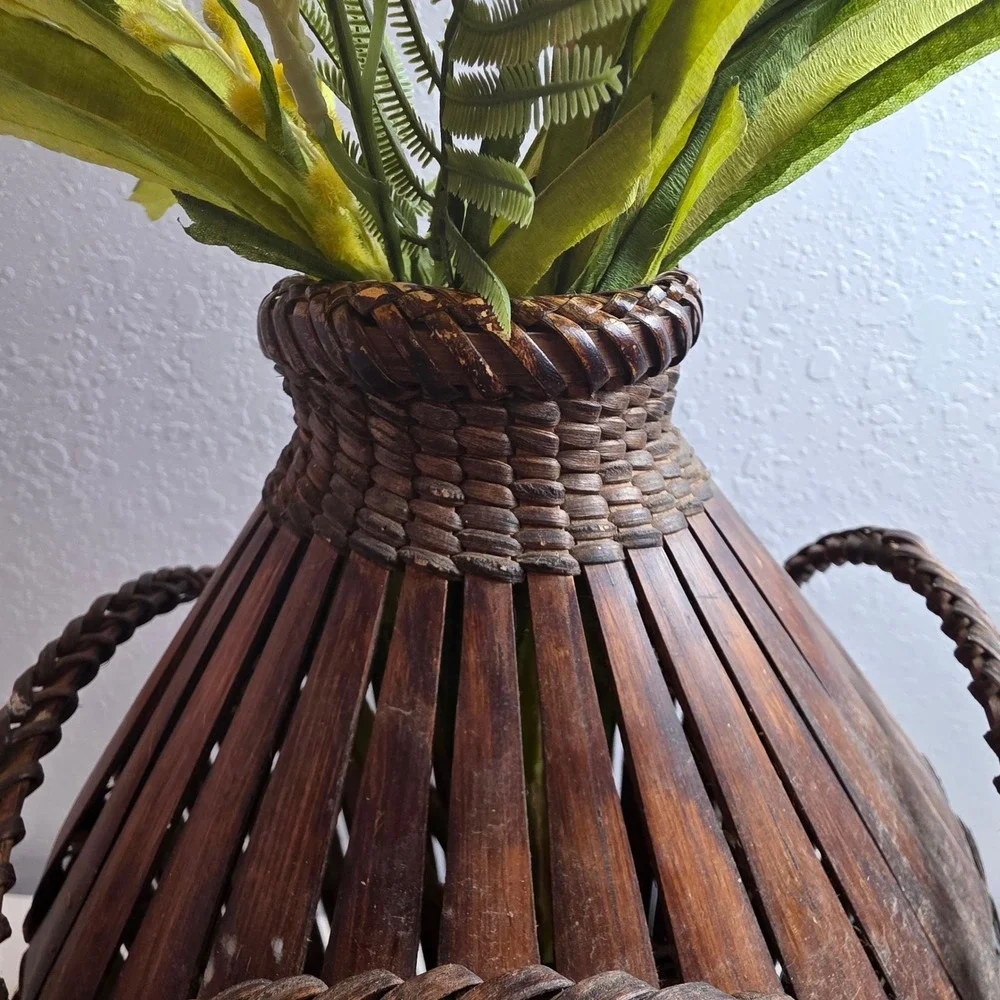 Vintage Woven Bamboo Japanese‎ Collectible Basket Vase